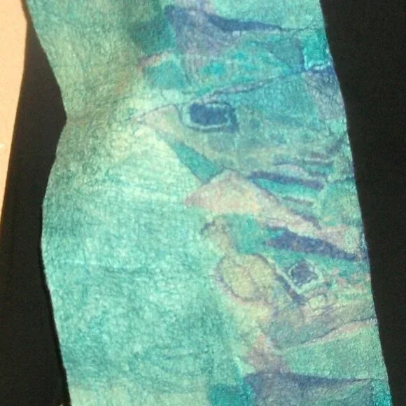 Vintage 1 of a Kind Handmade Hand-dyed Reversible Felted-Wool Scarf 66 X 18